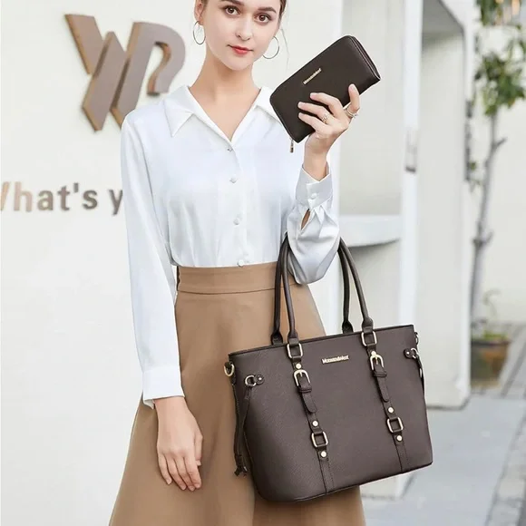 Brown 3PCS Purses for Women Tote Purse and Wallet Set Shoulder Bags - Picture 3 of 6